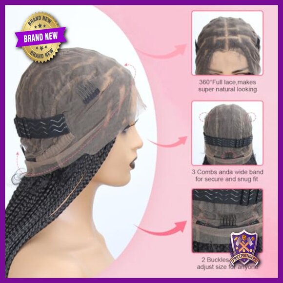 36 Inch Knotless Box Braid Wig with Curly Ends, Full Lace Synthetic Fiber main image 6